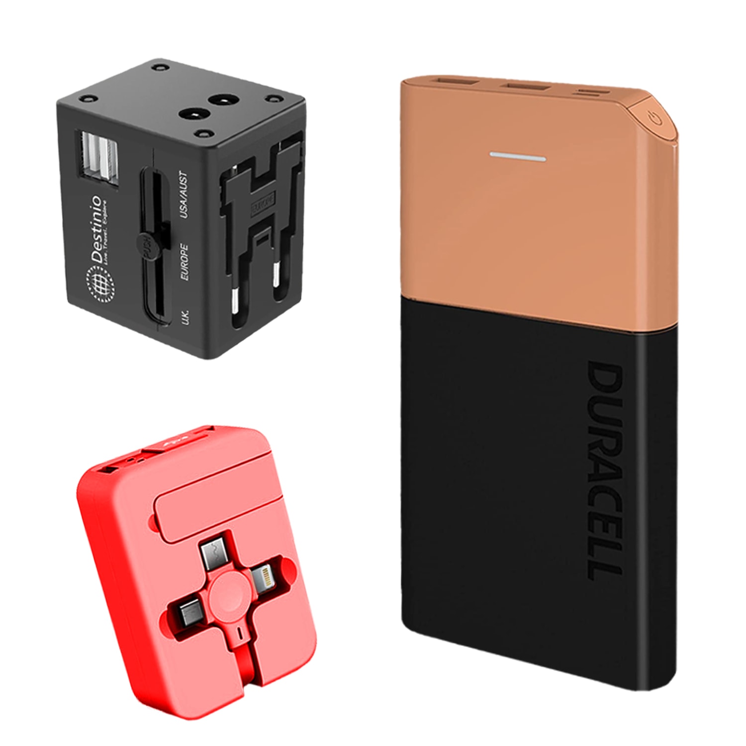 1 (4) Travel Essentials Kit - 20k Powerbank, Travel Adapter, Charging Cable Set - Image 1